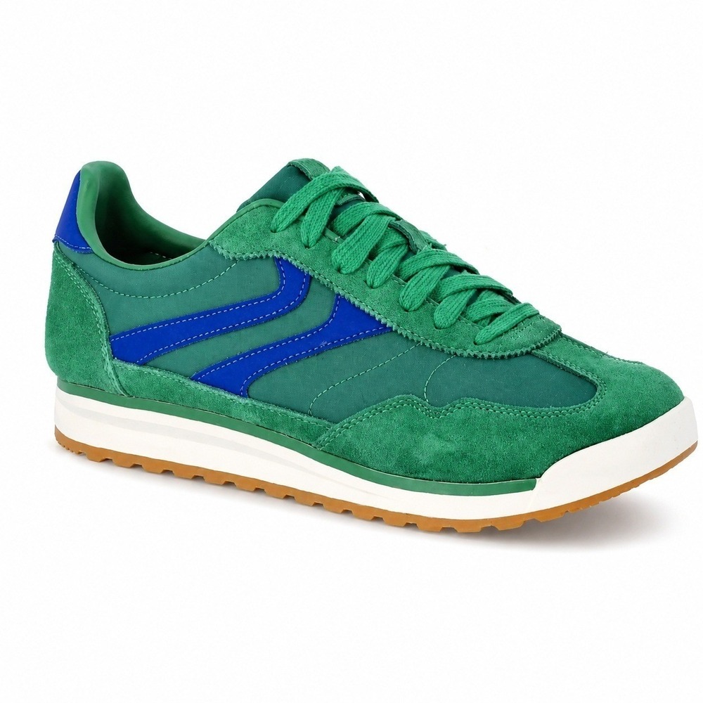 Men's Genuine Suede Leather Slim Sneakers Green Blue Retro Runner 10 New NWT